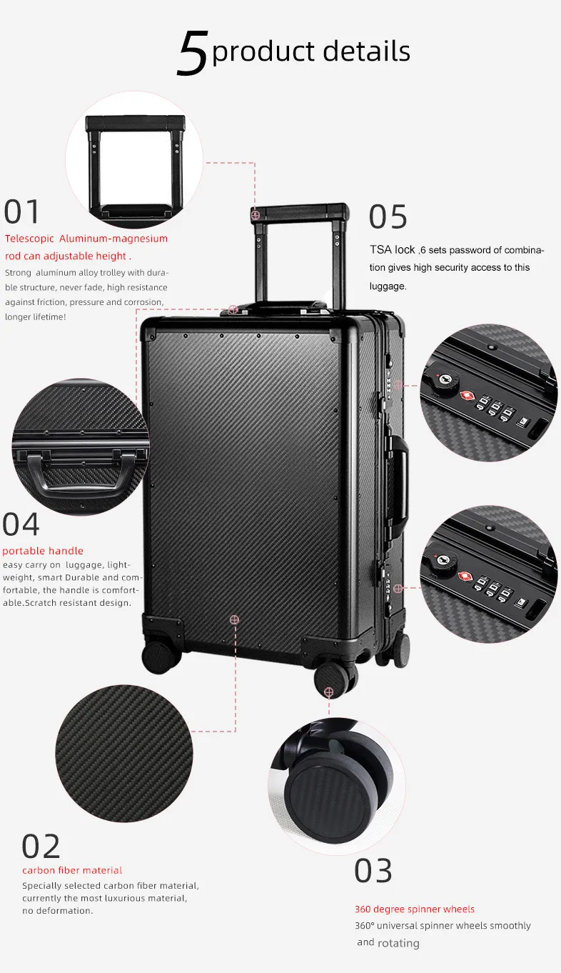 wholesale metal aluminum travel luggage trolley bag suitcase