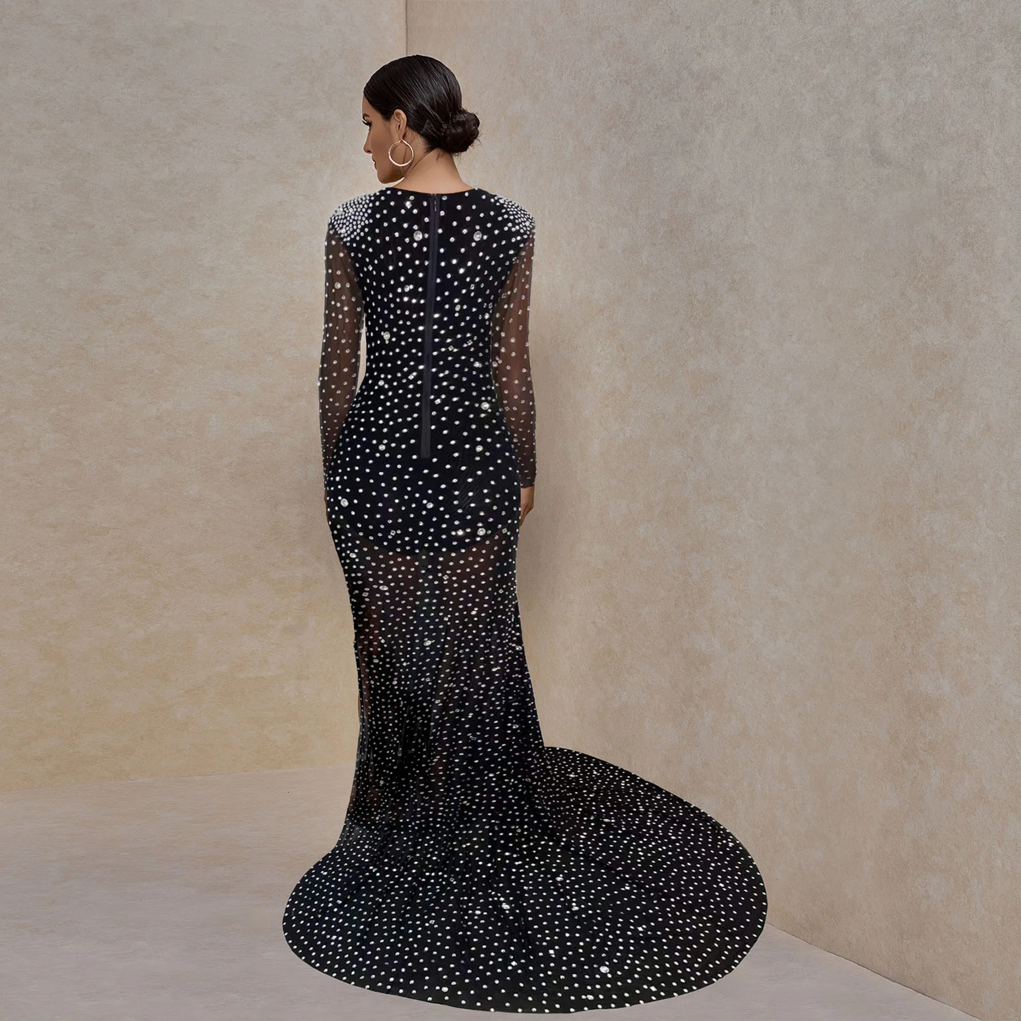 Luxury Shoulder Pads Asymmetrical High Slit Rhinestones Crystal Wedding Party Trailing Dress Women Long Prom Dress Evening Gown Luxury Shoulder Pads Asymmetrical High Slit Rhinestones Crystal Wedding Party Trailing Dress Women Long Prom Dress Evening Gown