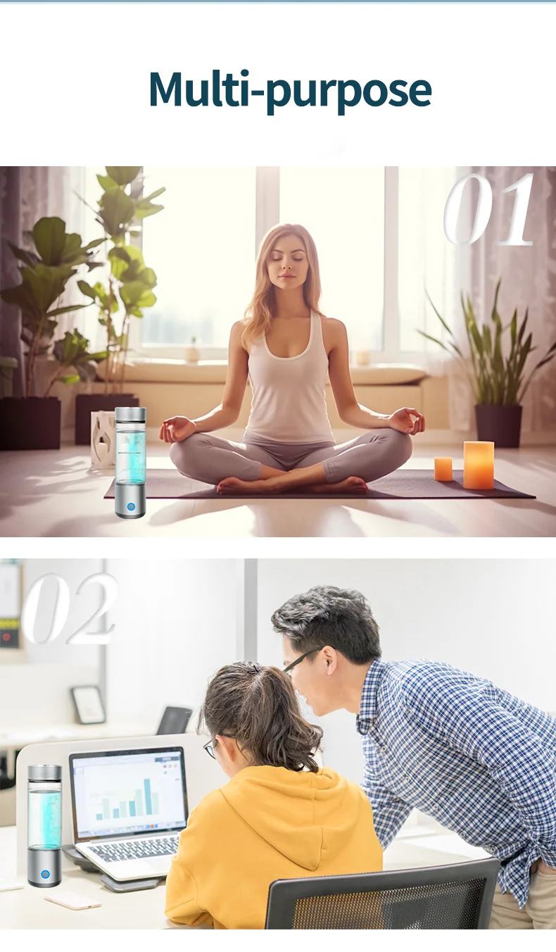 Top Selling H2 Hydrogen Water Bottle Portable Hydrogen-Rich Water Glass Rechargeable Hydrogen Water Generator details