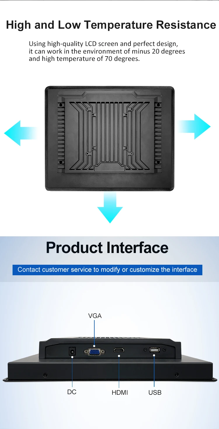 New 12 Inch USB/VGA/DVI Capacitive Touchscreen 1024*768 TFT LCD Display Industrial POS Monitor for Business