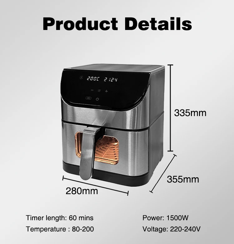 Hot Sale 8l 6l Touchscreen Stainless Steel Oilfree Fryer Electric Deep