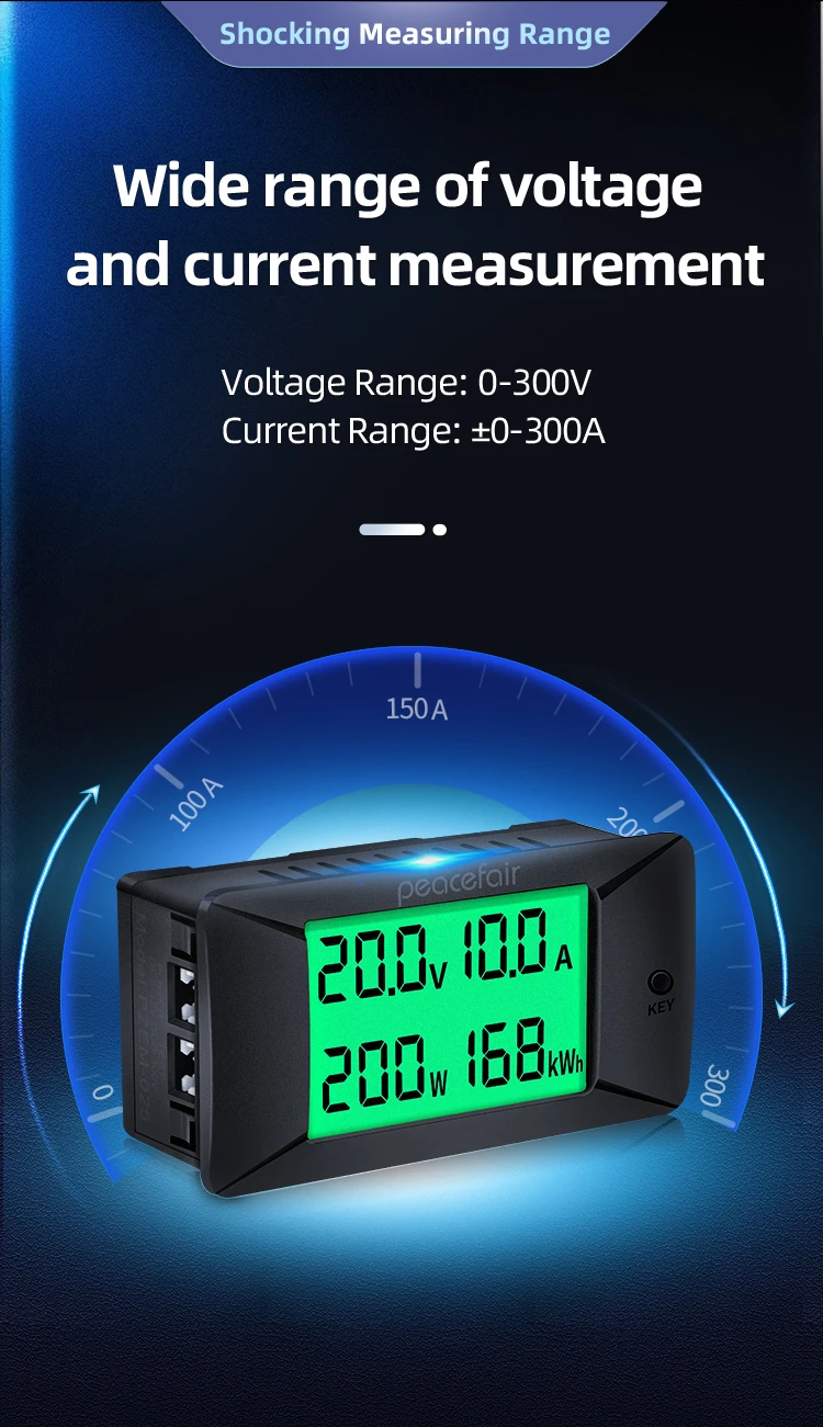 PZEM-025 Tester Digitale DC Voltmetro Amperometro 0-300V/300A - Misuratore Di Potenza Ed Energia Con Display LCD Retroilluminato