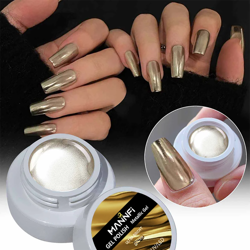 MANNFI Gold Silver Embossing Color Painting Gel Nail Polish Mirror Effect Soak Off Uv Metal Gel Polish Nail Art Design