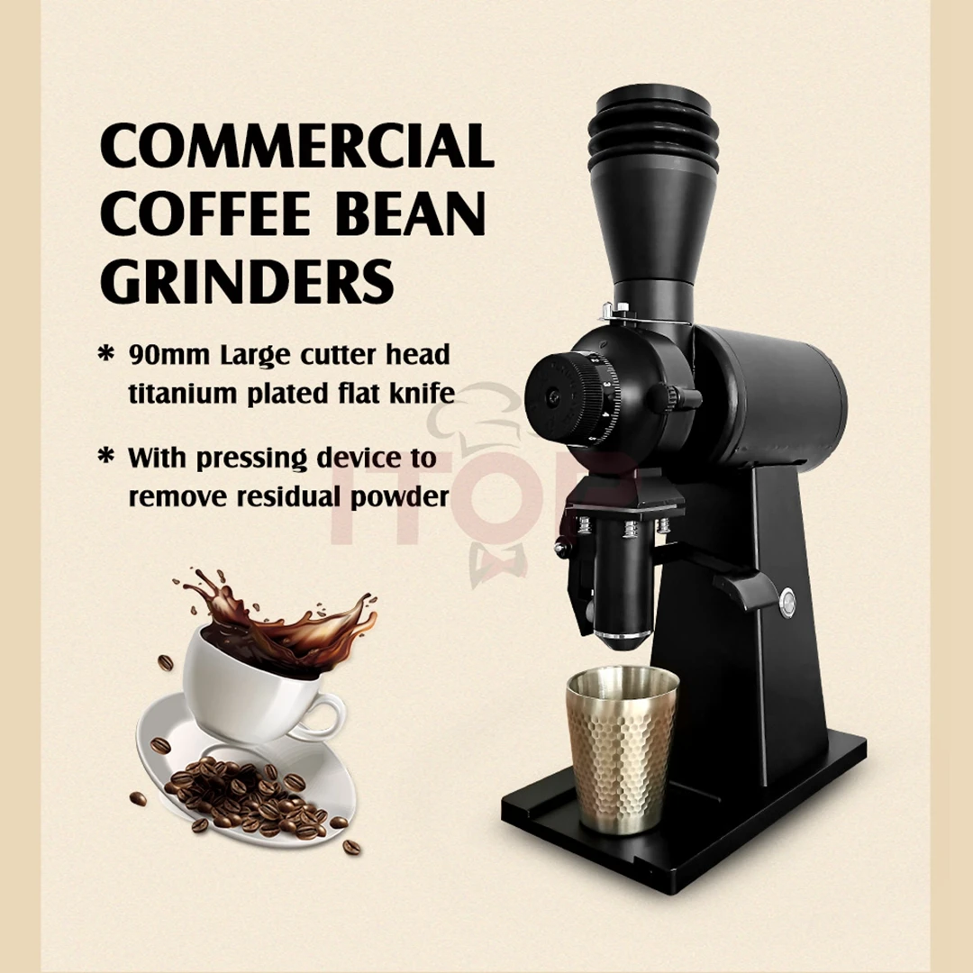 Electric Coffee Grinder Bean Mill W/ Titanium Burr 90mm Flat Burr 110-240V  Black