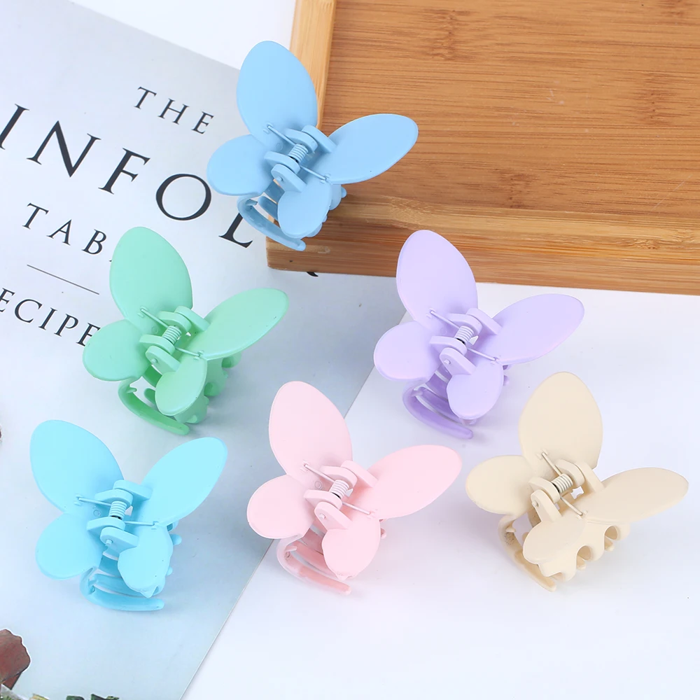 Оптовая продажа корейские дешевые аксессуары для волос летние красочные матовые цветные заколки с бабочкой большие на толстых