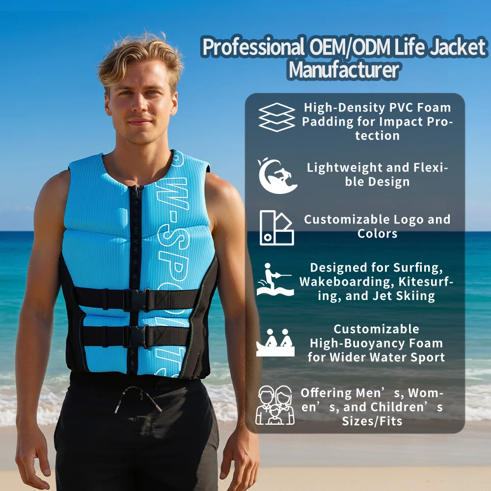 Custom Neoprene Life Jacket Lightweight Swimming Vest Buoyancy Aid Adjustable Men Women for Water Sports Snorkeling Sailing