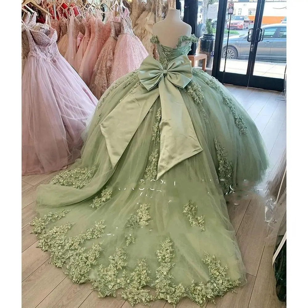 mint green quinceanera dress Mint Green Princess Quinceanera Dresses Off Shoulder 3D Floral Ball Go