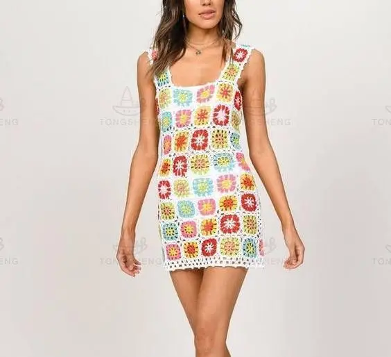 Women Sweater Summer Long Handmade Backless Crochet Floral Sweater Dress  Woman Custom Crochet Knitted Crochet Mini Dress