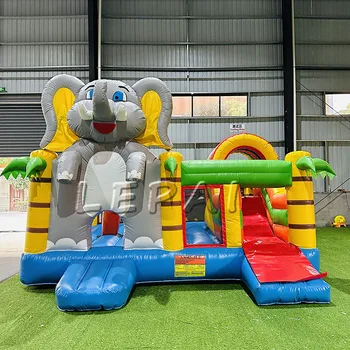 Jungle Elephant inflatable bouncer with slide commercial bounce house combo hot sale inflatable castle slide combo