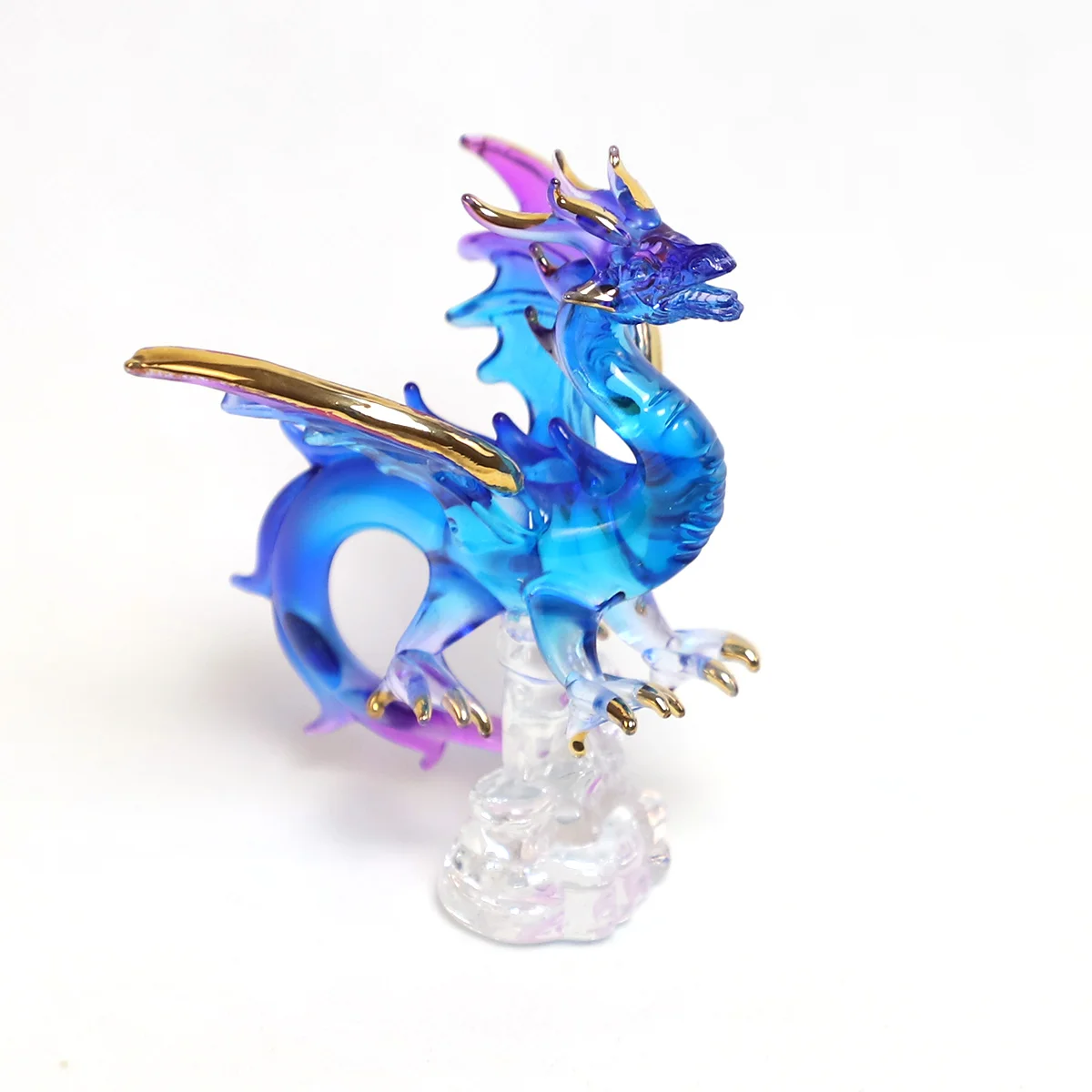 Promotional hand blown colorful glass dragon shape figurines art table decoration