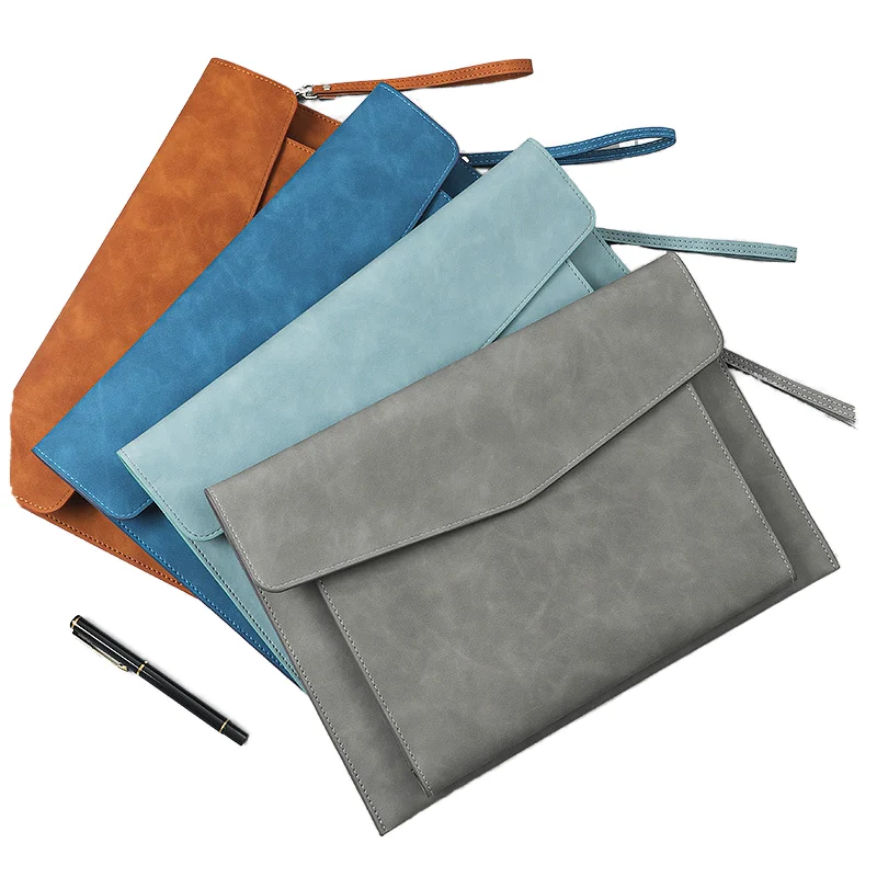 A4 Size File Folders Large Capacity PU Leather Document File Bag Conference Office Document Pouch Business Contract File Folder