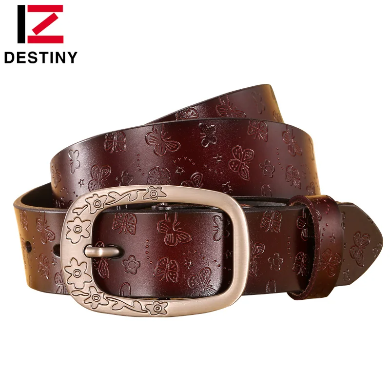 Embossing butterfly Famous Designer Genuine Leather Fashion Ladies Girls Womens Belts