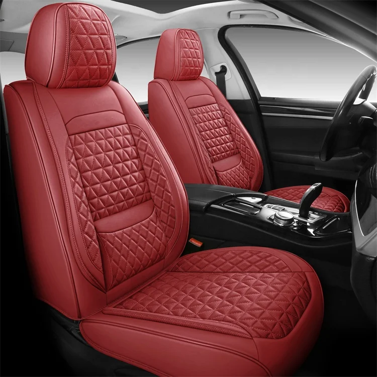 Wellfit Designer Wine Red Leather Car Seat Covers Full Set Luxury US  Universal Car Accessories With Logo Protection Function