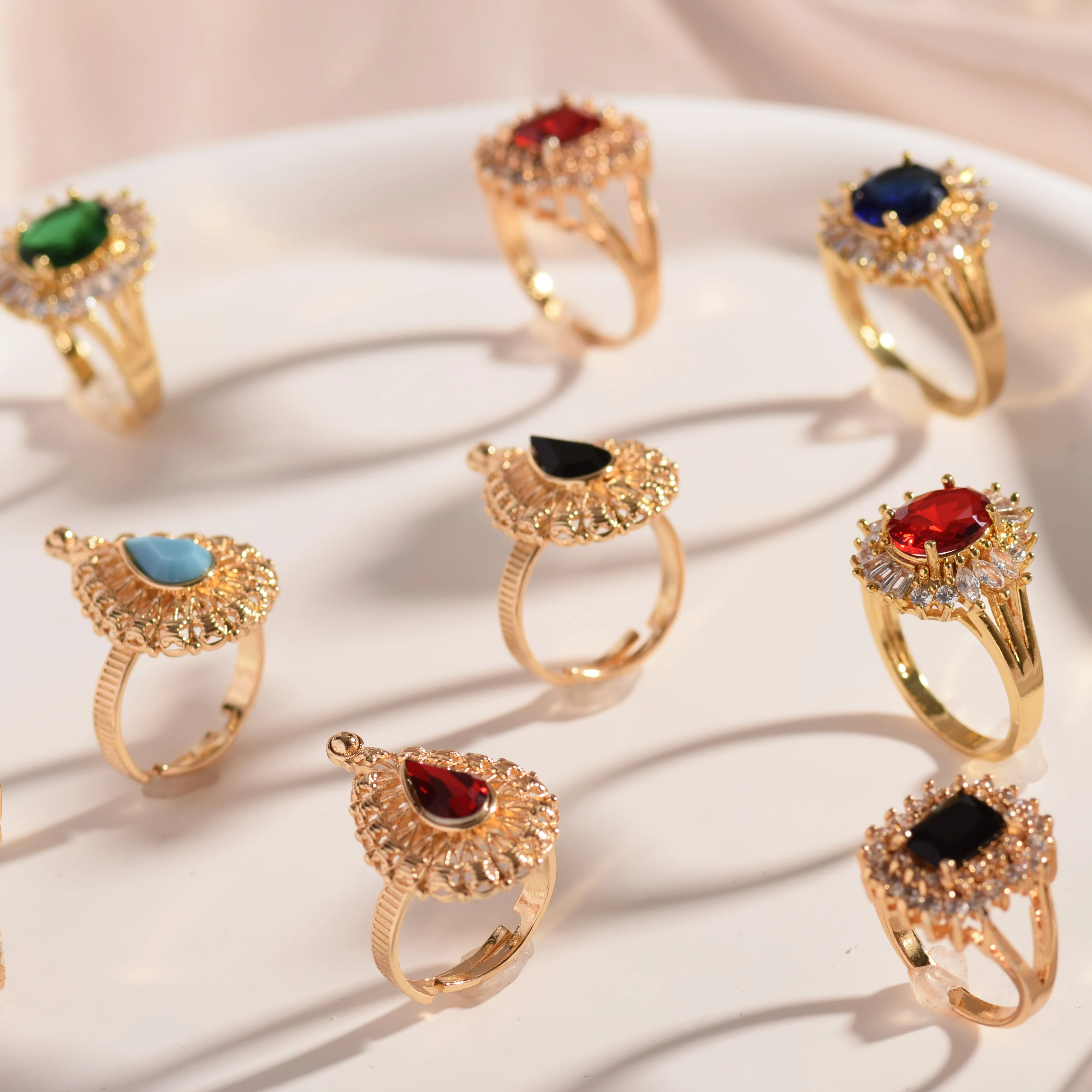 Custom Middle Eastern Style Luxury Ring 18K 24K Gold Plated Natural Gemstone Arabic Style Fashion Ring for Women
