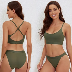 Factory Wholesale 100% Cotton Seamless Sports Bra Set Shockproof Massage Disassembly Cup Breathable Everyday Style Logo Waist