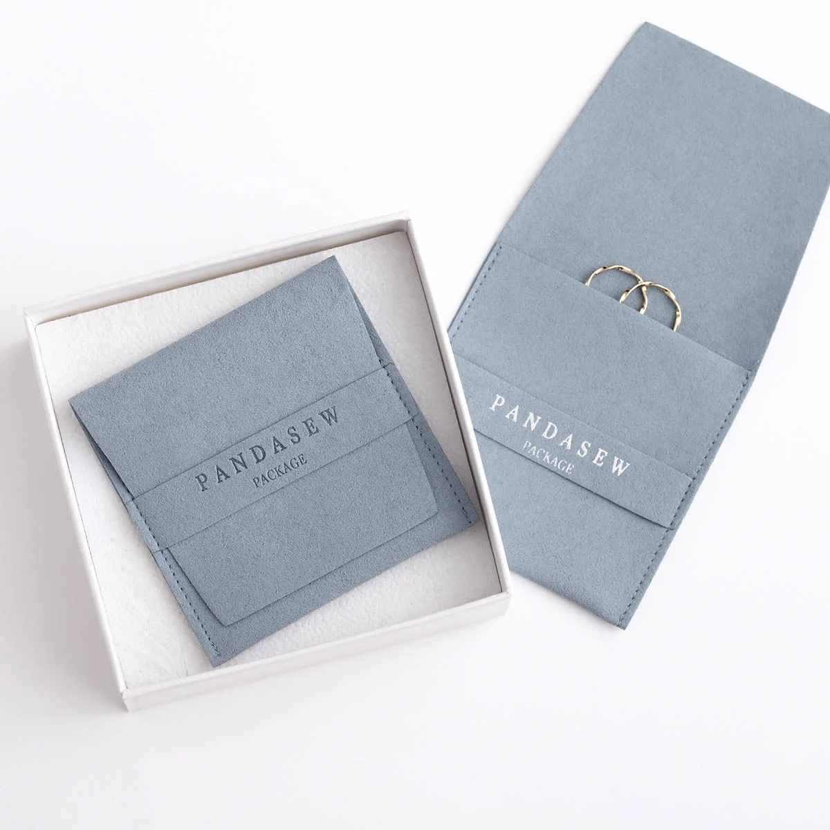 PandaSew Custom Deboss Printed Logo Microfiber Envelope Style with Band Earring Gift Jewelry Pouch