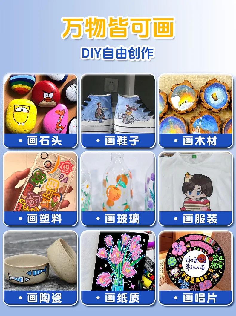 一套24/36/48/60彩色丙烯彩色马克笔，艺术涂鸦墨水，永久性基础色为0.5-5毫米