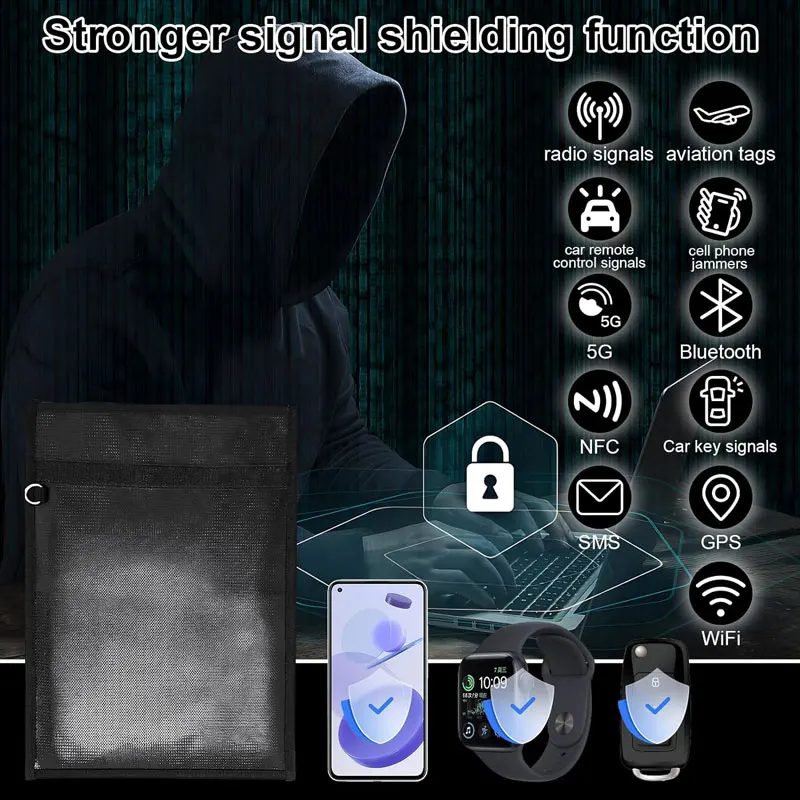 Most Effective Signal Blocking Rfid Shield Bags Radiation Bag Faraday Pouch for Car Keys Cell Phones Tablets Laptops