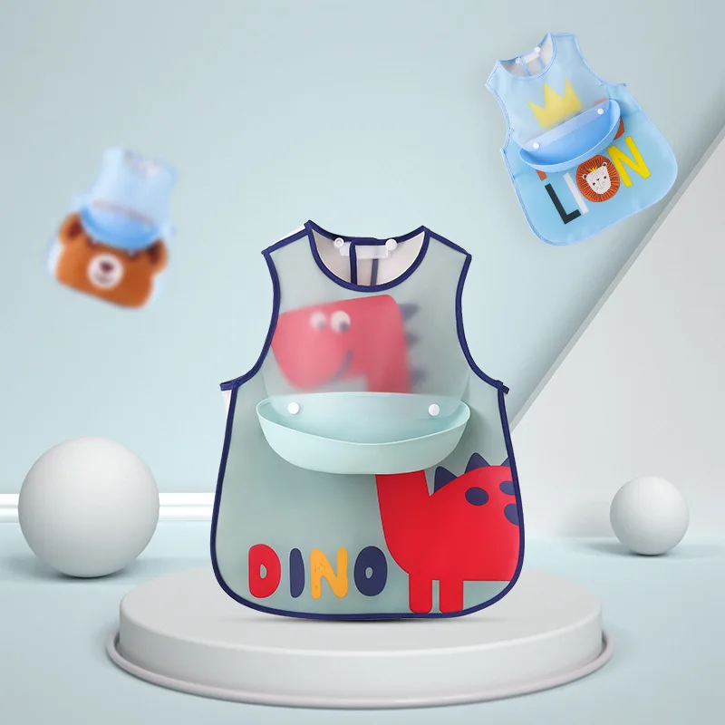 Waterproof detachable Baby Bibs Infant Toddler  Feeding Bib With Food Catcher Easy Clean & Washable Baby Art smock factory