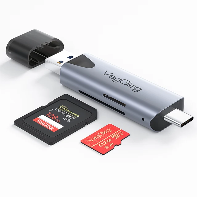 Veggieg Welcome OEM/ODM USB3.0/Type-C SD TF Reader Aluminium Alloy Housing Adapter Card Reader USB Type-c/OTG Card Reader/Write