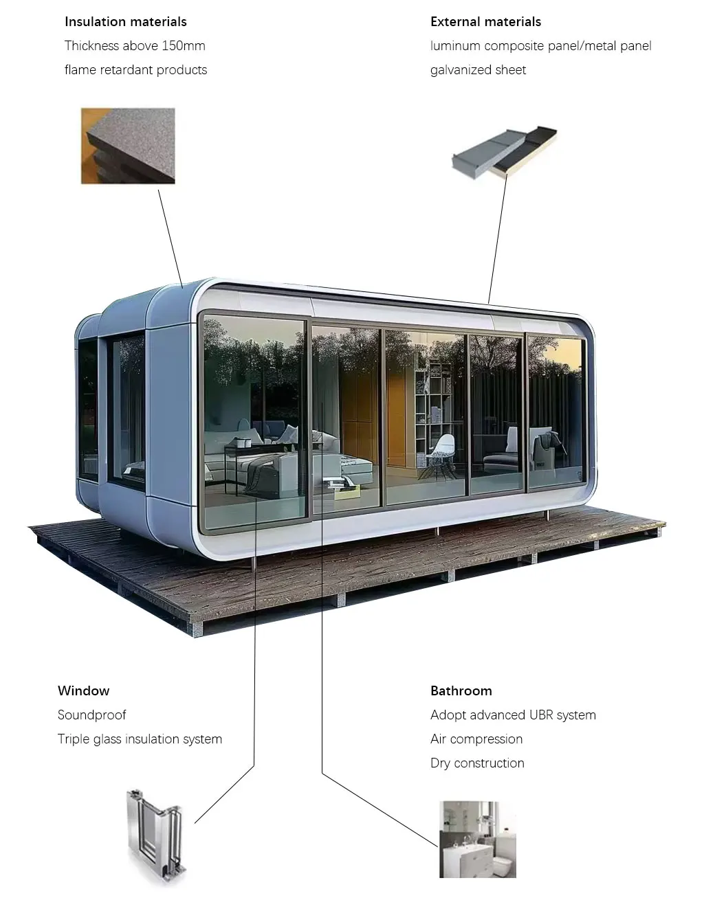 Galvanized Steel Frame Capsule House 2 Bedroom Prefab Modular Tiny Home ...
