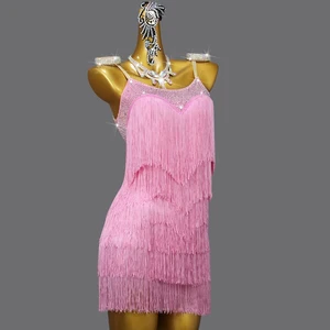 Girls Child Performance Dancing Dress Costume Rhinestone Tassel Ladies Latin Dress Competition Costumes Women Dance Skirt