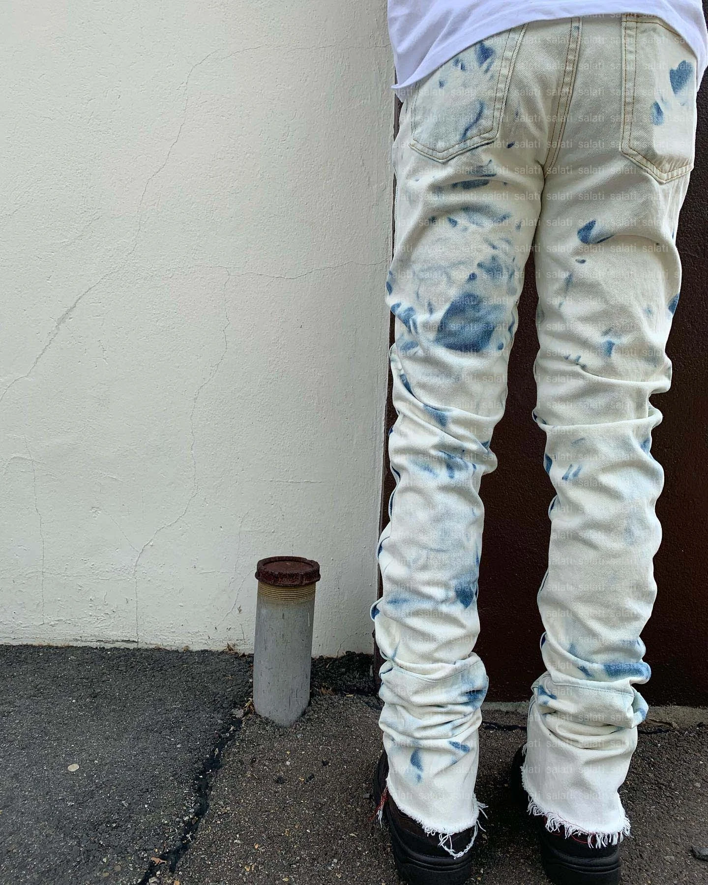 Salati Man Jeans High Waist Skinny Slim Fit Denim Pants Tie Dye Wash Distressed Streetwear Stacked Y2K Print Design Men gallery 7
