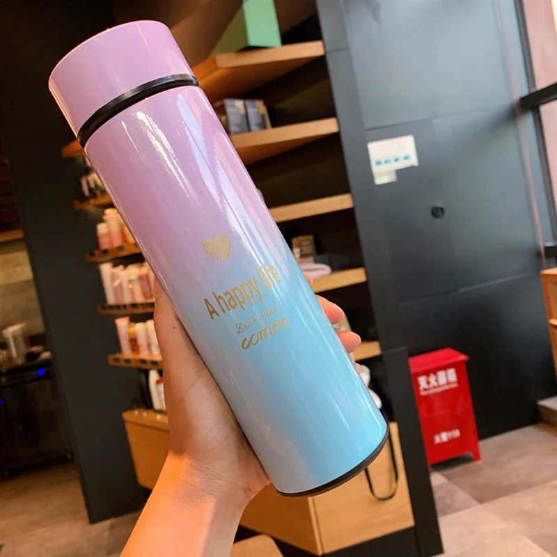 Gradient Color Stainless Steel Vacuum Bottle Digital Temperature