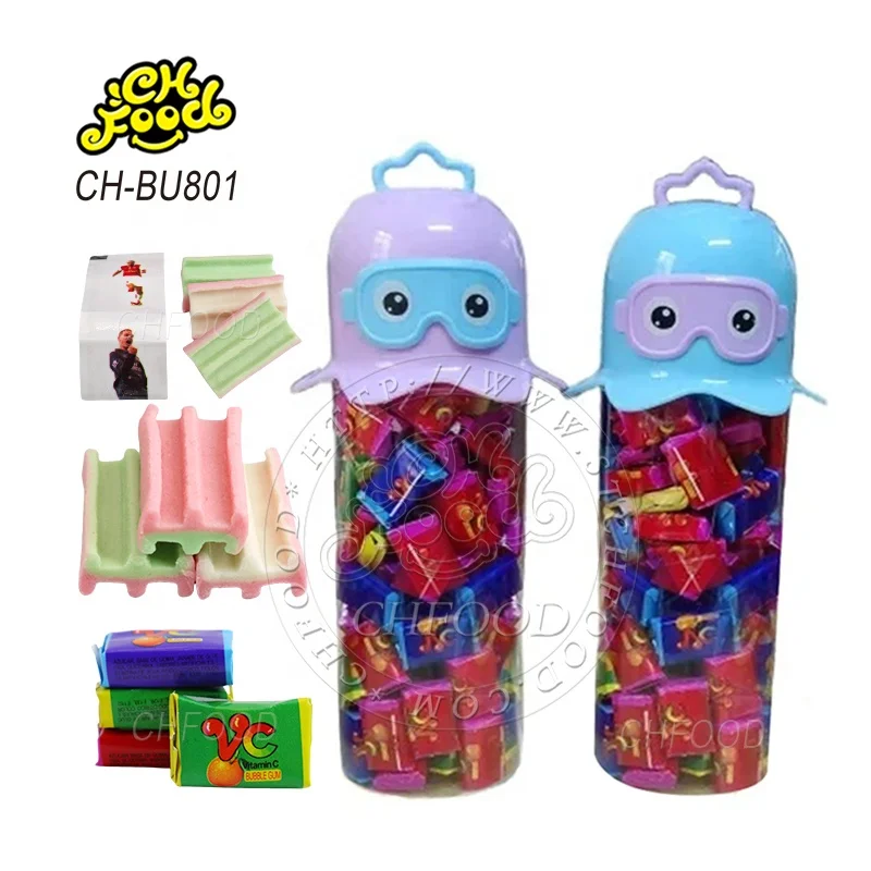 Best Selling OEM Fruit Flavor VC Tattoo Bubble Gum in Drinking Bottle Wholesale Halal Chewing Gum Sweets Candy for Kids