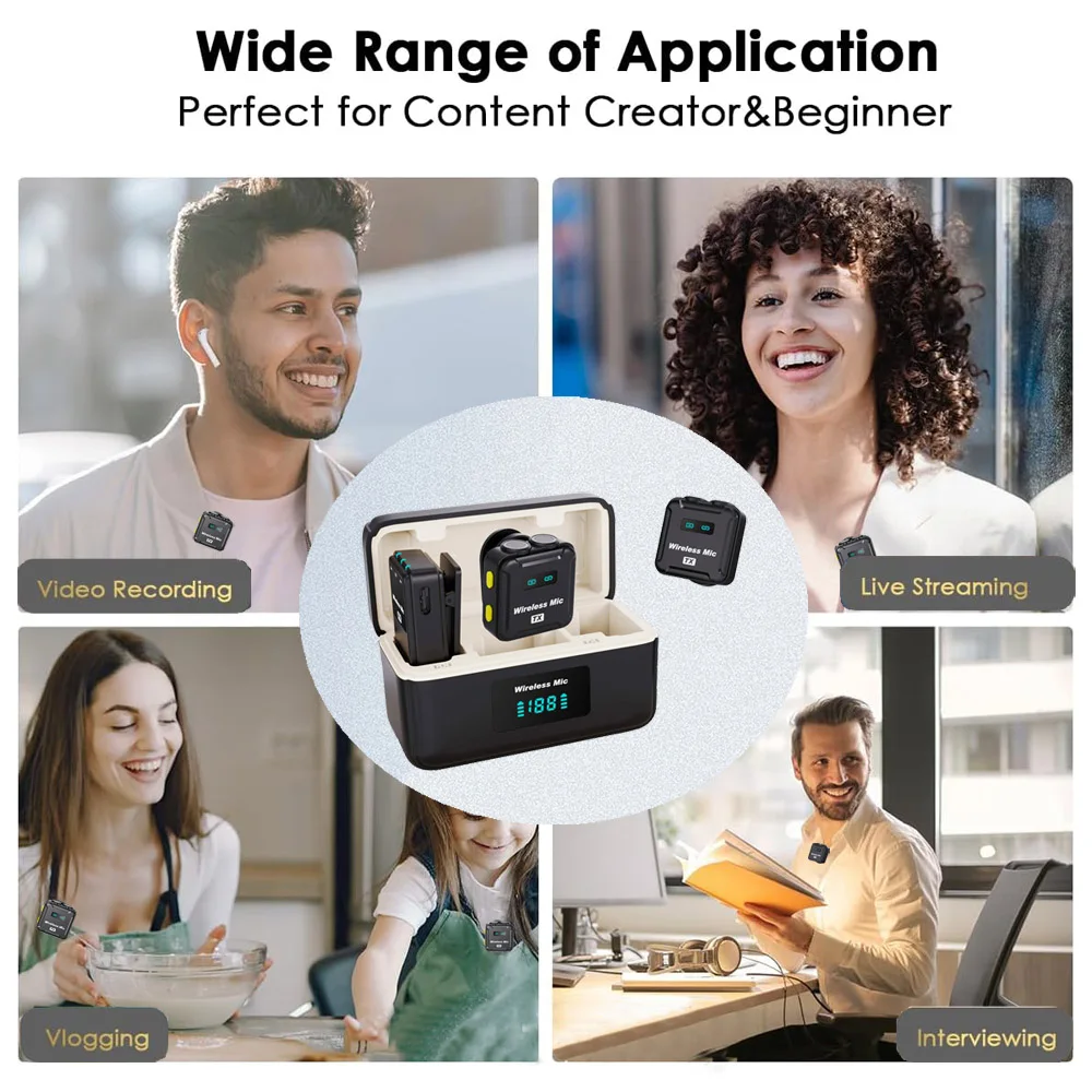 Mini Lapel Wireless Microphone for Camera Noise Cancellation Mic with Charging Case for Video Recording Streaming