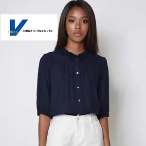 Women's Designer Style Summer French Shirt New Simple Vertical Striped Textured Lace Stand Collar