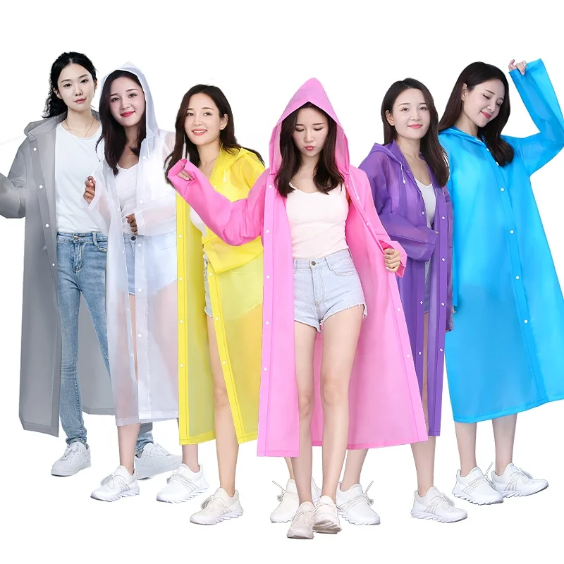 Portable EVA Plastic Raincoat for Adults Modern Disposable Outdoor All-Season rain coat Colorful for Boys Girls Camping