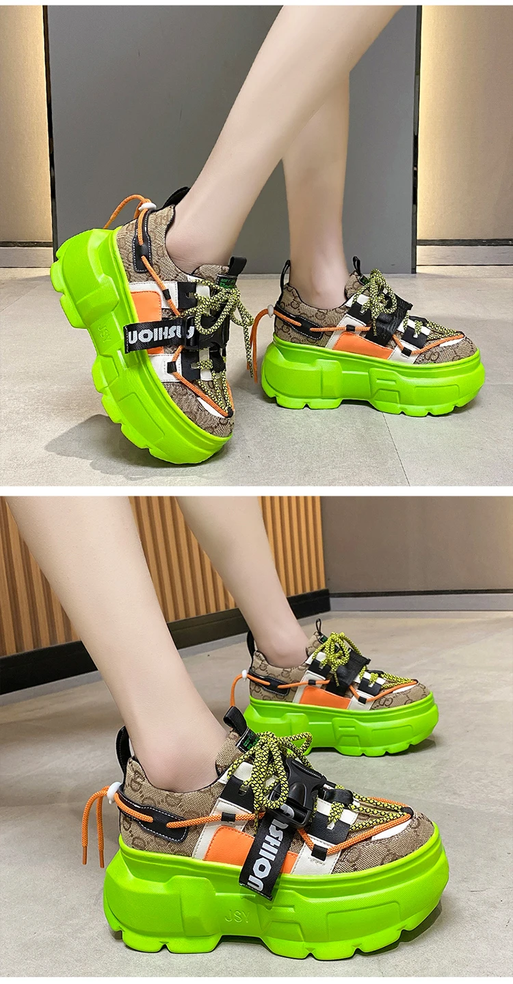 Women Spring Fashion Sneakers 2022 Breathable Casual Shoes Buckle 8cm