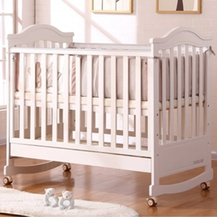 Новый дизайн, детская кроватка из твердой сосновой древесины для безопасности, детская кроватка для младенцев