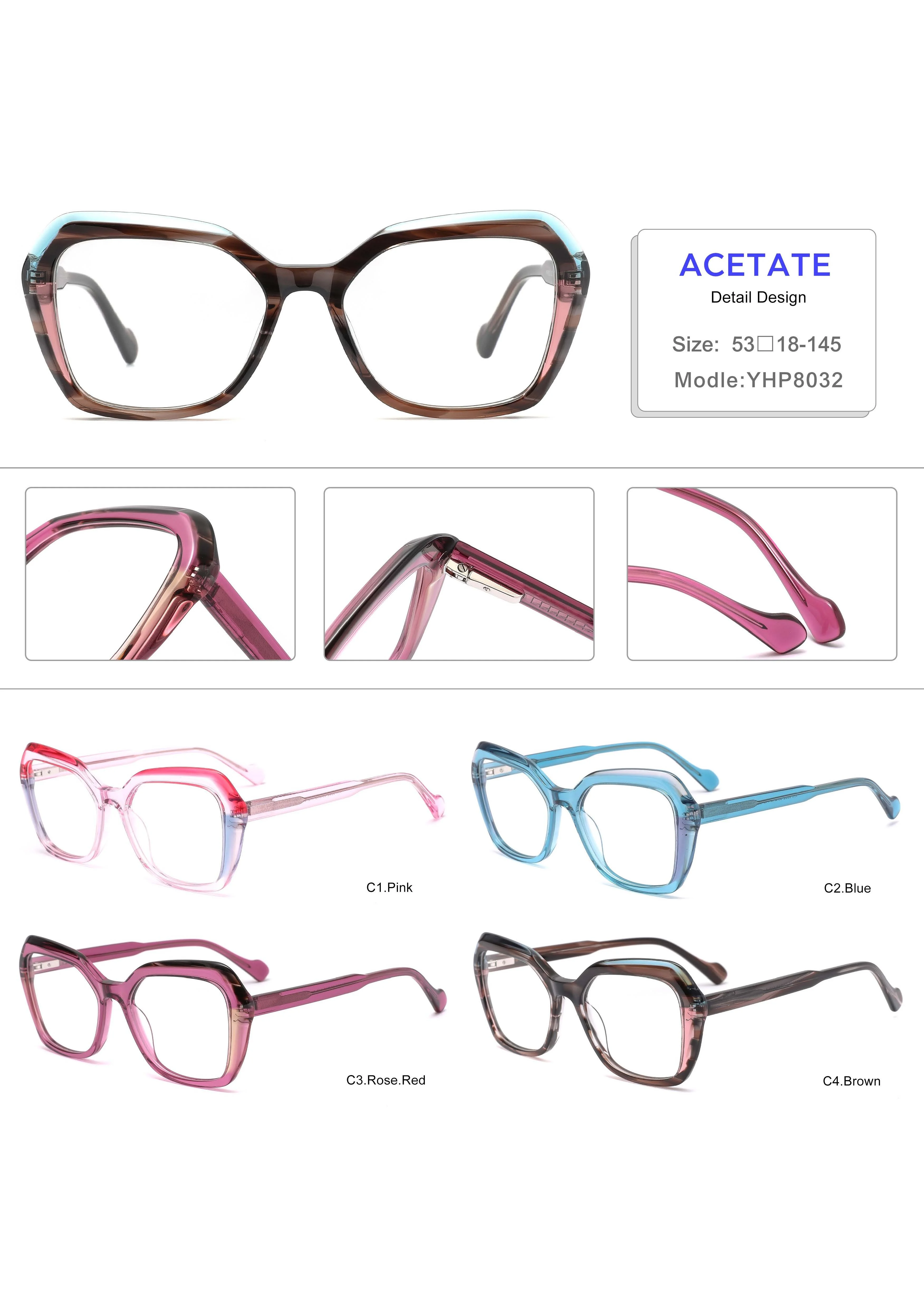 WYHX- YHP8032 New Fashion Acetate Laminating Square Eyeglasses Frames for All Face Spectacle Eyewear with Spring Insert Temple
