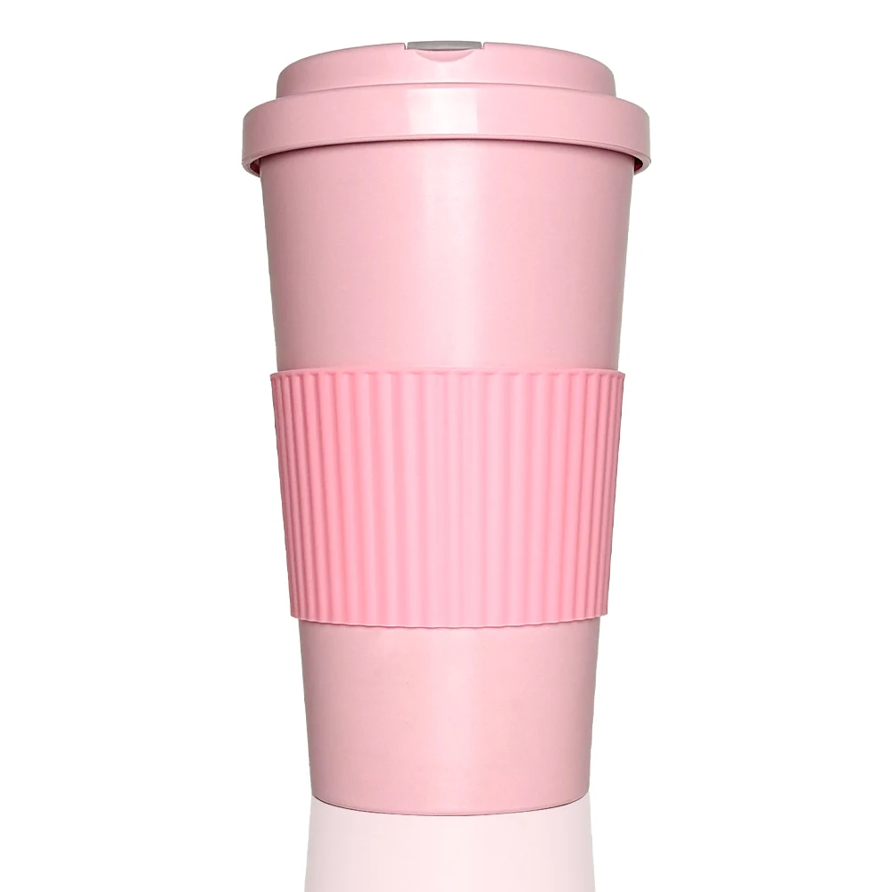 Large Volume 20oz Recycle Bamboo Fiber Coffee Water Cup Tumbler Screwed Lid Two Ways of Drinking Silicone Band Heat-insulated