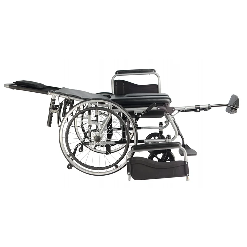 High Quality Reclining Commode Chair with Hand Rim Brake Medical Equipment From Chinese Manufacturer Bathroom Safety Equipment
