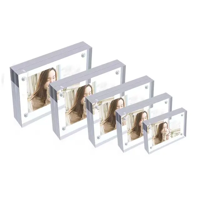 Free Standing Acrylic Picture Frame Clear Double-sided Photo Frame Magnetic Photo Frames Desktop Display