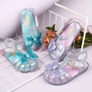 Clear Glitter Princess Flats Sandals Summer Cute Butterfly Children's Sandals Kids Glitter Sparkle Party Princess Sandals