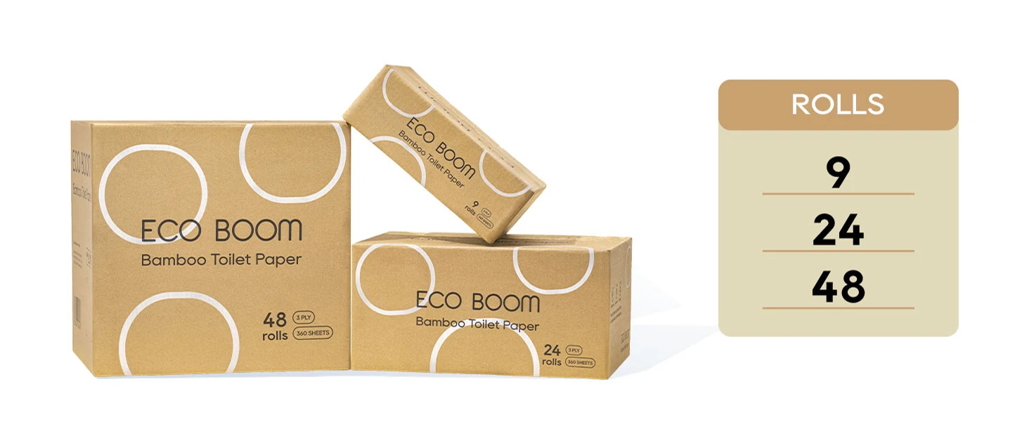 ECO BOOM natural ecologic eco bio printed 3 ply in bulk supplier distributor toilet paper roll