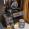 Gray-black charging cabinet with rotating mirror, makeup stool,