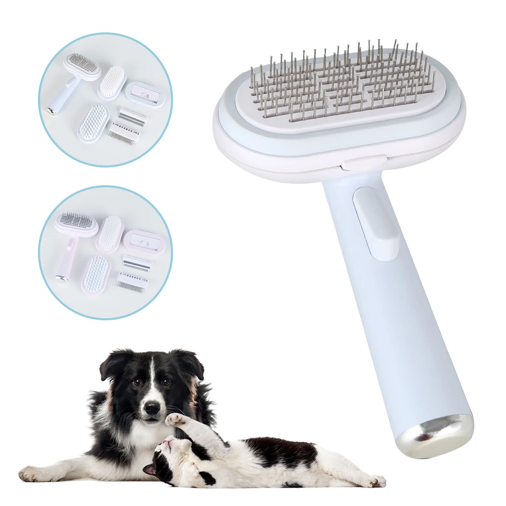 5 in 1 Auto Cleaning Push Removal Comb Silicone Handle Easy Clean Pet Massage Hair Removal Comb