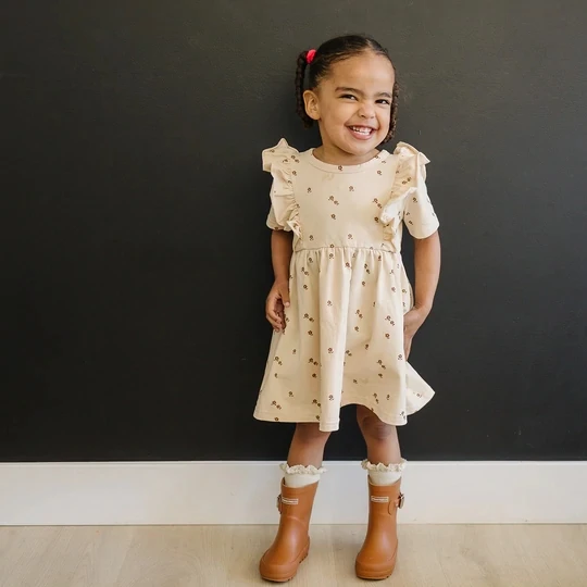 High Quality Organic Cotton Pure Color Ribbed Fall Baby Girl Dress