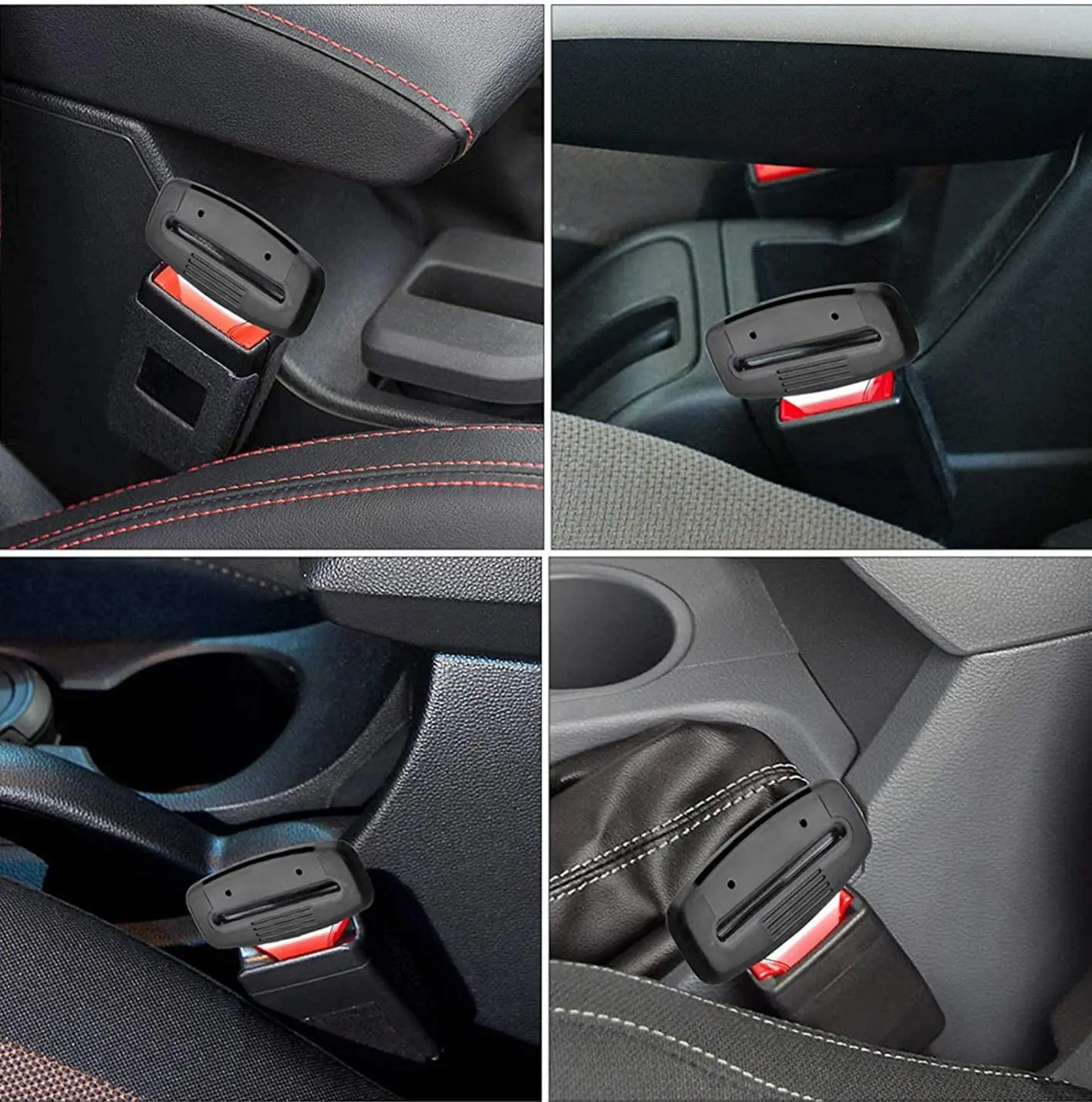 Car Seat Belt Silencer Metal Tongue Universal for Most Vehicle-Black Seat Safety Belt Buckle Auto Metal Seat 2-Pack Car Seat Belt Clip 