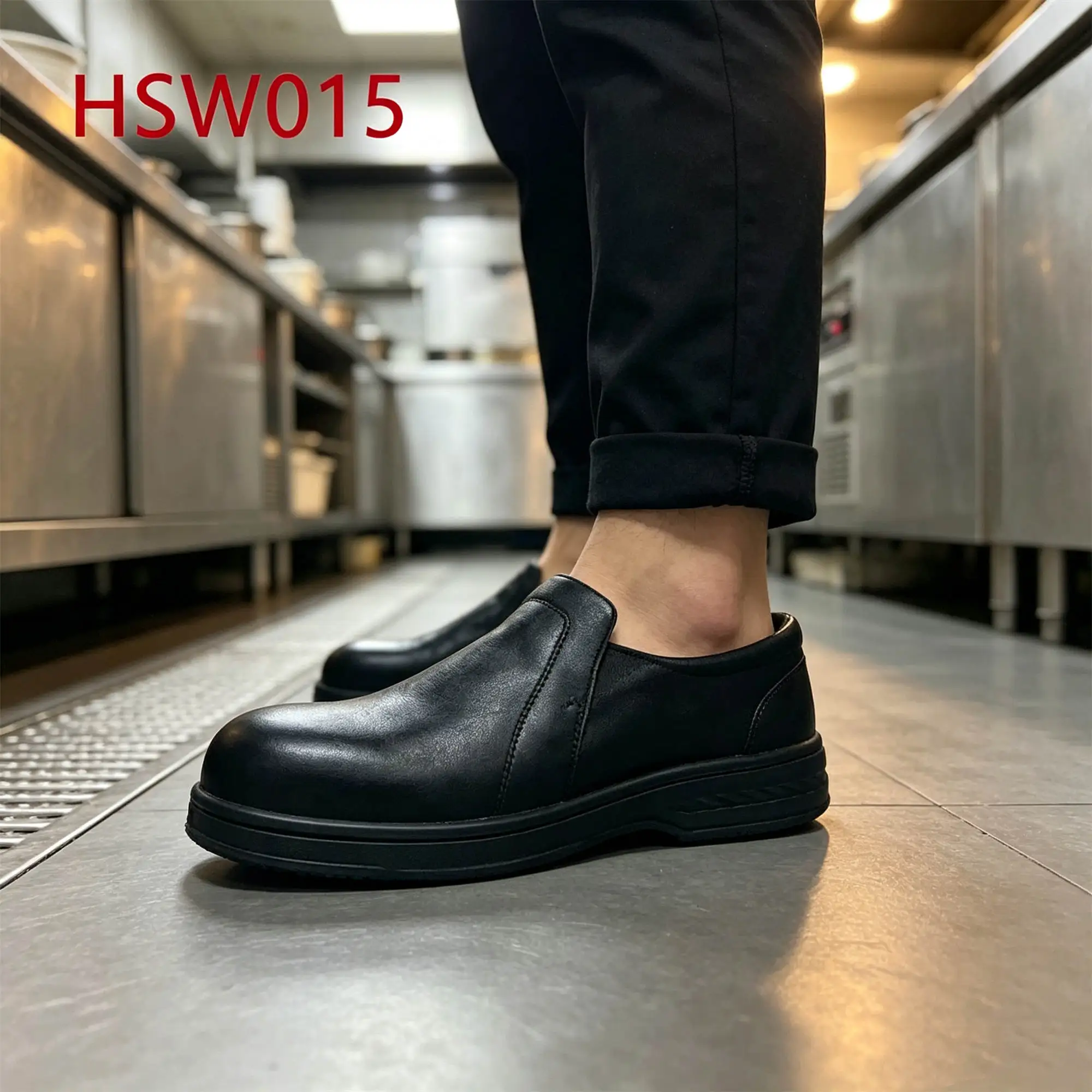 ZYF,food Processing Full Grain Leather Pull on Black/white Safety Shoes Super Anti-slip Outsole Work Clogs with Steel Toe HSW015