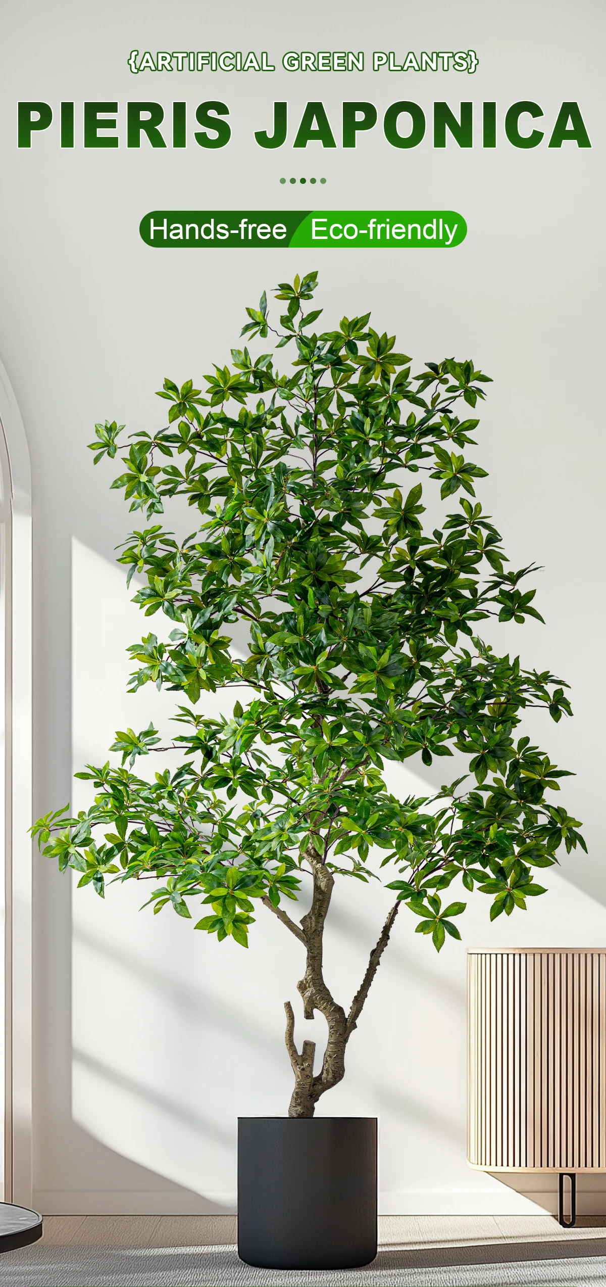 Simulated BigPieris Japonica Bonsai Indoor/Outdoor Christmas Decoration UV-Certified Green Leaf PE Artificial Plastic Tree UV details