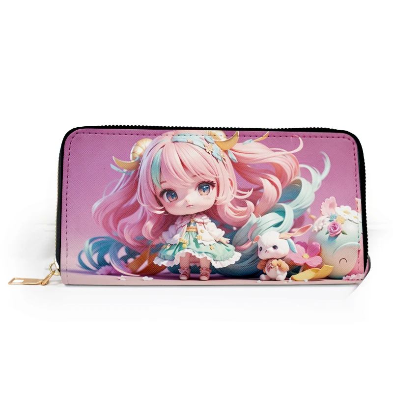 Unisex Custom Print Anime Pattern Zipper Wallet Long PU Leather Coin Purse with Letter Decoration New Sublimation Technique