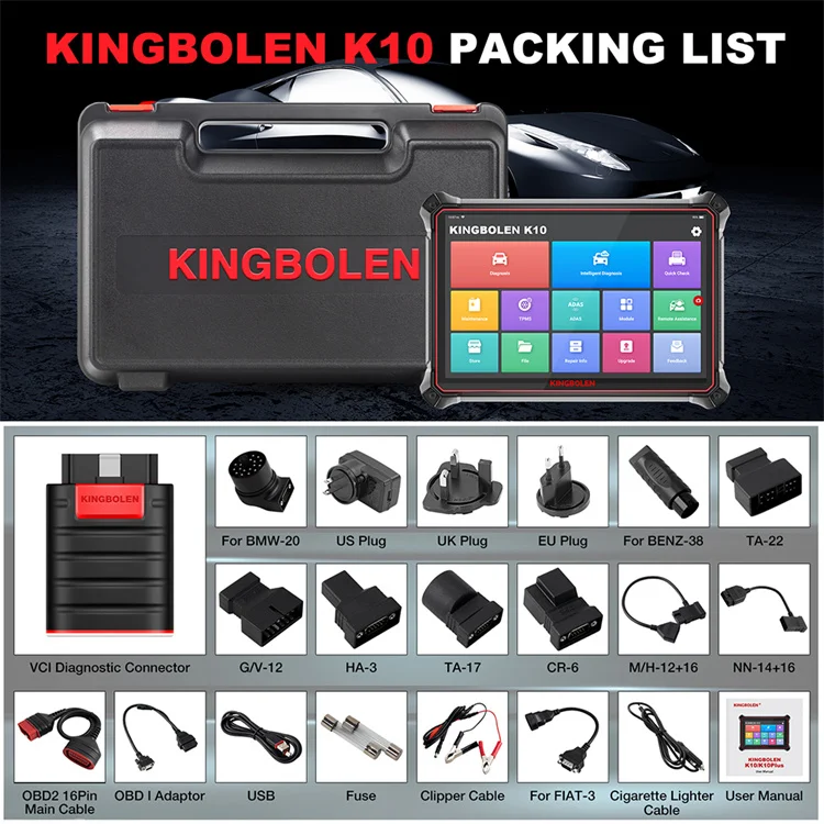 KINGBOLEN K10 Full Systems Bidirectional Scan Tool, Bluetooth Obd2 Scanner  Topology Map, 41+ Reset Functions, ECU Coding, ADAS Calibration, Key