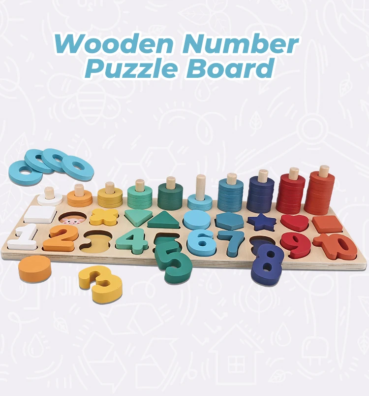 Wooden Number Puzzle Sorting Montessori Toys Shape Sorting Counting Game Preschool Math Learning