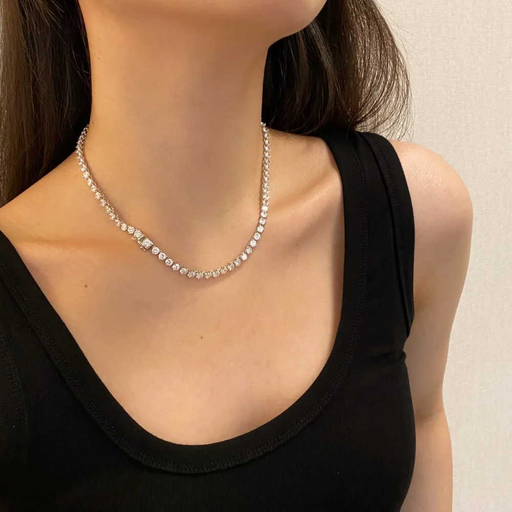 KAKODIY 925 Sterling Silver Necklace Hypoallergenic Rhodium Plated Shiny 5A Cubic Zirconia Zirconia Jewelry for Women Tennis Necklace detail 2